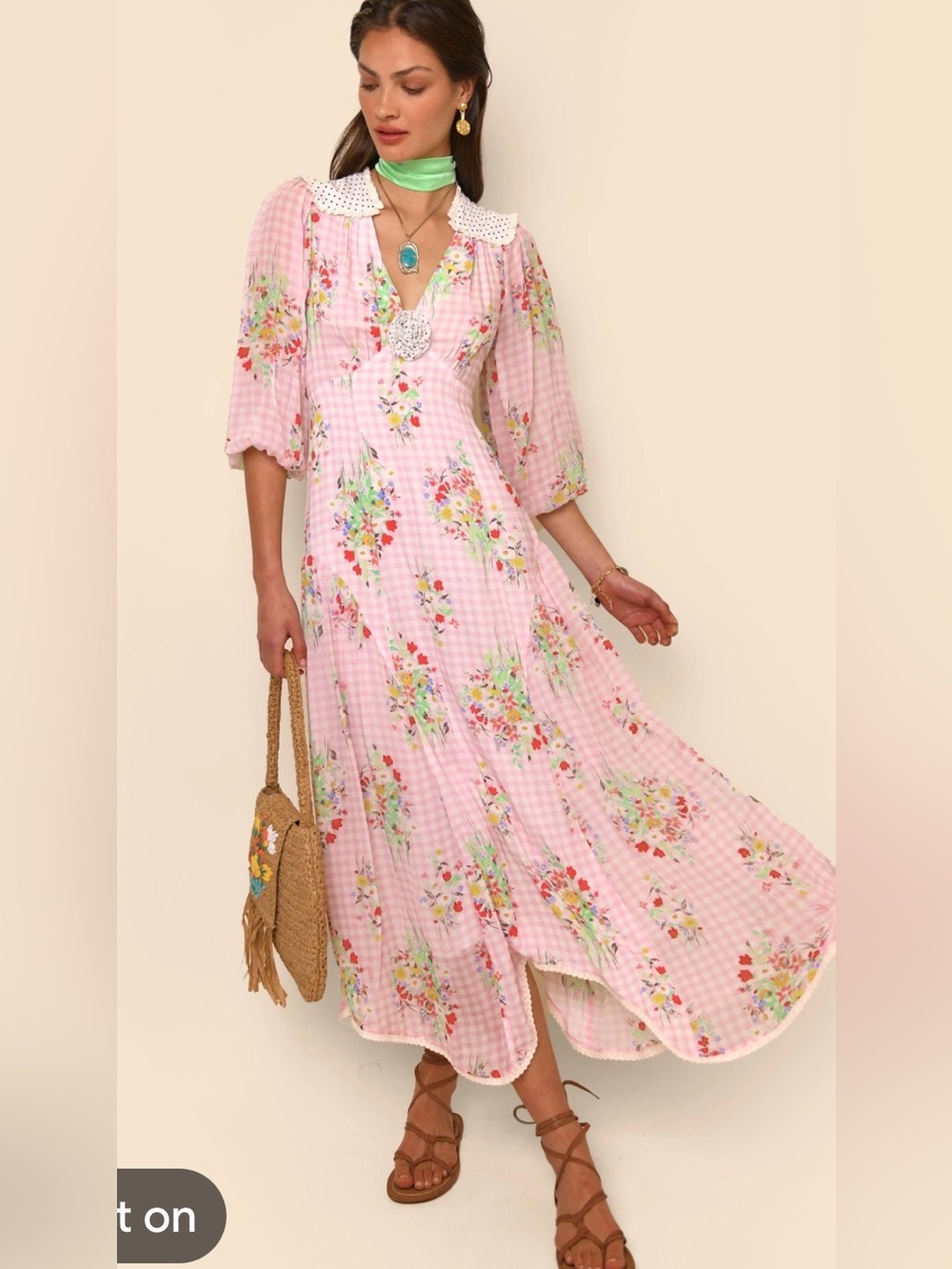 RIXO Pink Floral Long Sleeve Maxi Dress